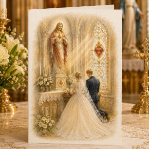 Cartão De Agradecimento Sacred Heart Capela de Casamento Católico Marfim