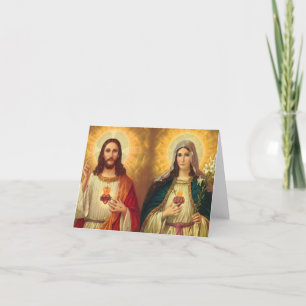 Cartão De Agradecimento Sacred Heart of Jesus and Virgin Mary