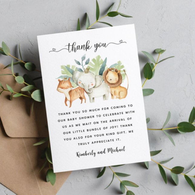 Cartão De Agradecimento Safari Animais Aquarela Aniversário I Chá de frald (Criador carregado)