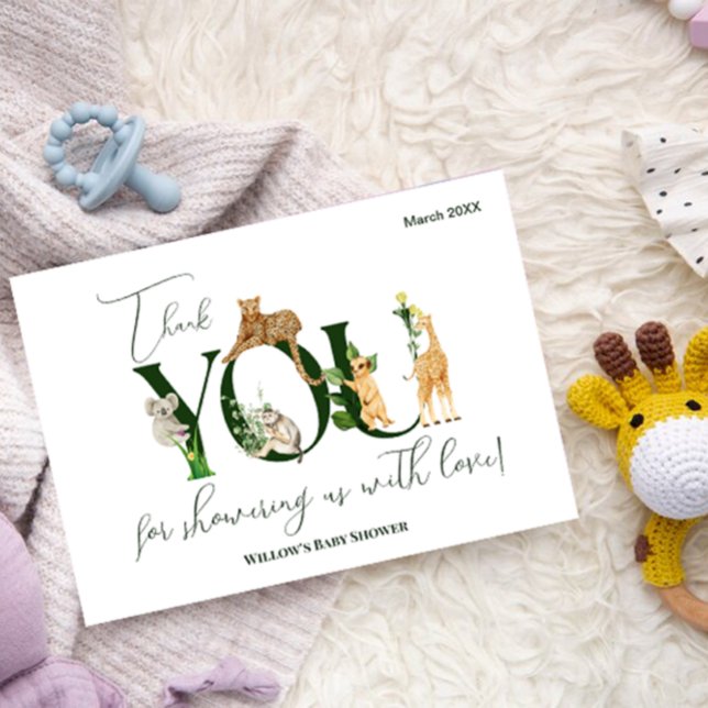 Cartão De Agradecimento Safari Animal Jungle Green Chá de fraldas (Thank you for showering us with love card)