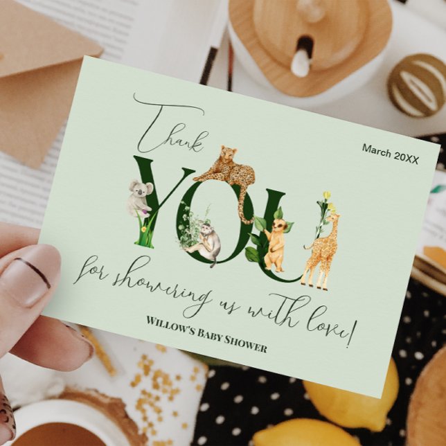 Cartão De Agradecimento Safari Animal Jungle Green Chá de fraldas (Criador carregado)