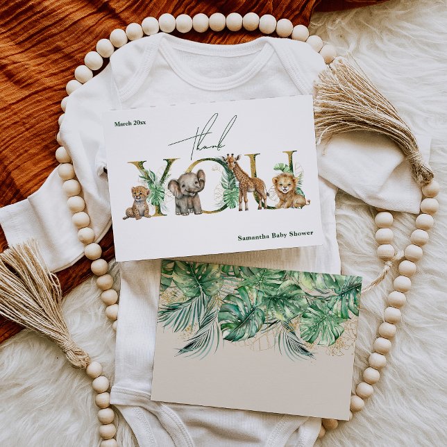 Cartão De Agradecimento Safari Animal Jungle Green & Dourado Chá de fralda (Criador carregado)