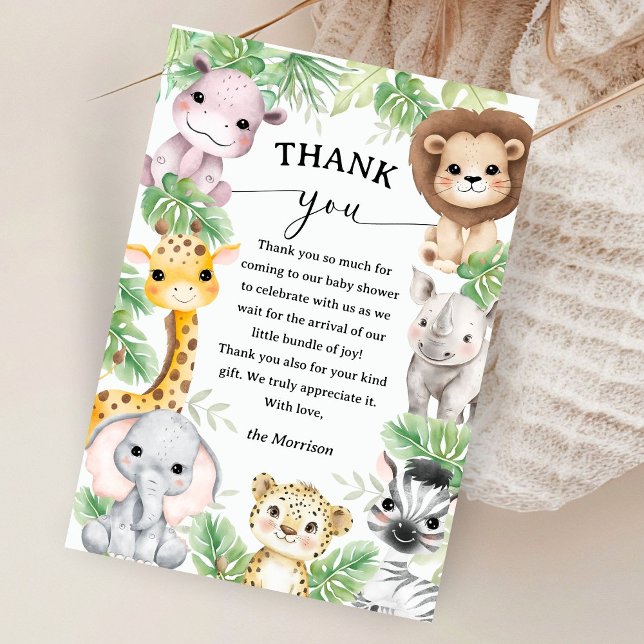 Cartão De Agradecimento Safari Animals Baby Shower Boy Tropical Thank You (Criador carregado)