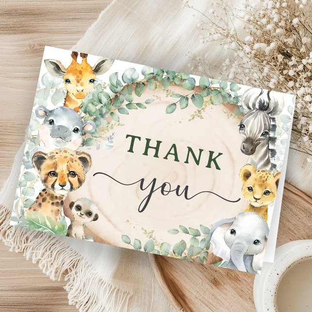 Cartão De Agradecimento Safari Animals Baby Shower Jungle Folded Thank You (Criador carregado)