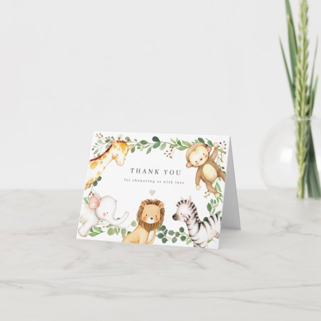 Cartão De Agradecimento Safari Animals Baby Shower Thank You Card (Frente)