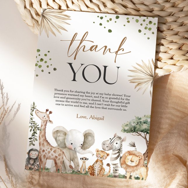 Cartão De Agradecimento Safari Animals Gender Neutral Baby Shower (Safari Animals Gender Neutral Baby Shower Thank You Card)