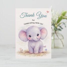 Cartão De Agradecimento Safári de Elefante Bebê Roxo Fofo