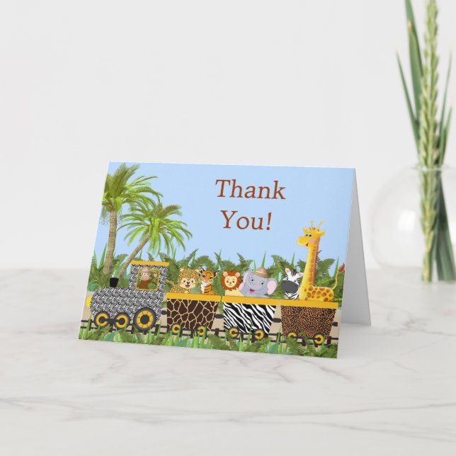Cartão De Agradecimento Safari Jungle Animals in Train Thank You Card (Frente)