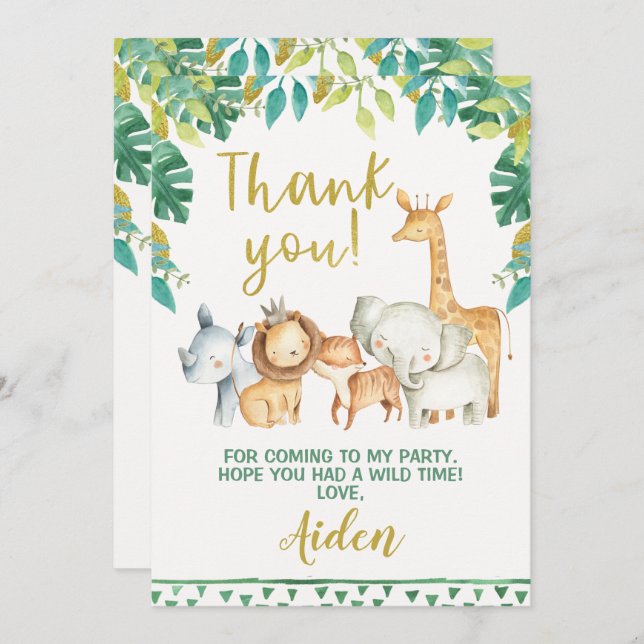 Cartão de Agradecimento Safari Menino Selvagem Um  (Frente/Verso)