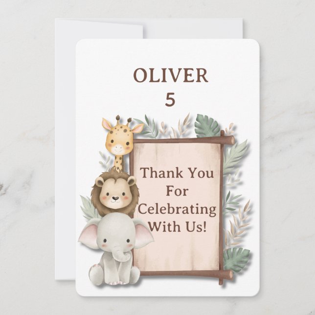 Cartão De Agradecimento Safari Thank You Card, Oliver Birthday Thank You  (Frente)