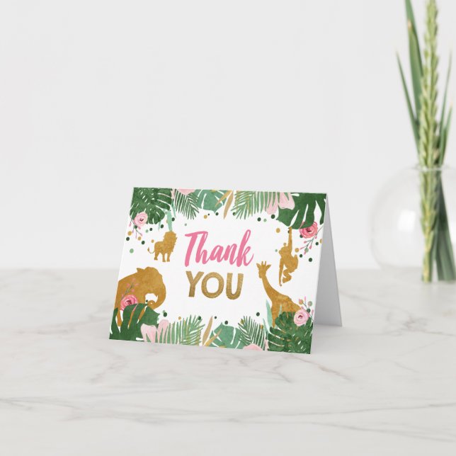 Cartão De Agradecimento Safari Thank You Card Wild One Jungle Animals Girl (Frente)