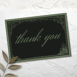 Cartão De Agradecimento Sage Black Vintage Botanical Trellis Arch Wedding