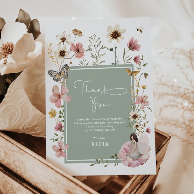 Cartão De Agradecimento Sage Boho Fairy Wildflower Garden Girl Aniversário (Criador carregado)