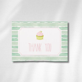 Cartão De Agradecimento Sage Cupcake Listrado Matcha Vintage Chã de Bebê