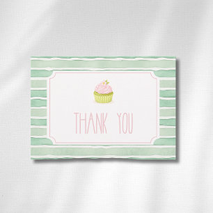 Cartão De Agradecimento Sage Cupcake Listrado Matcha Vintage Chã de Bebê