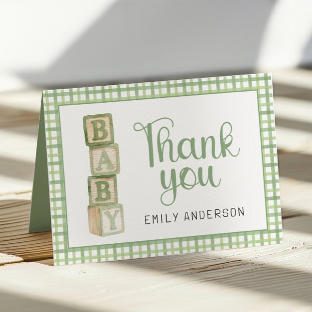 Cartão De Agradecimento Sage Green Baby Shower Thank You Card | Blocks (Thank You Card)
