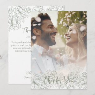 Cartão De Agradecimento Sage Green Boho Floral Moderna Foto Elegante