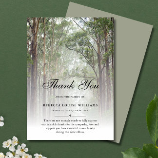 Cartão De Agradecimento Sage Green Celebration of Life Funeral Forest