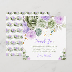 Cartão De Agradecimento Sage Green e Purple Floral Sweet Sessenta