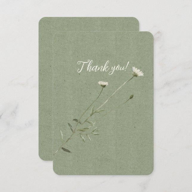 Cartão De Agradecimento Sage Green e um Solteiro Daisy (Frente/Verso)