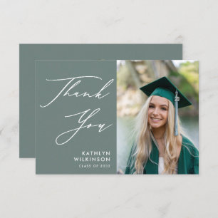 Cartão De Agradecimento Sage Green Elegant Script Simples Graduação de Fot