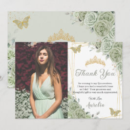 Cartão De Agradecimento Sage Green Floral Butterflies Quinceañera Foto