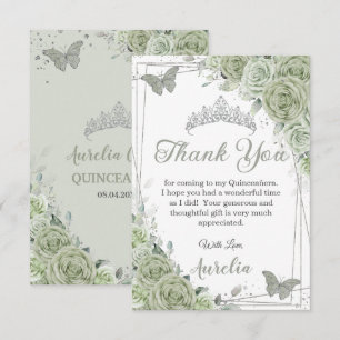 Cartão De Agradecimento Sage Green Floral Butterflies Quinceañera Sweet 16