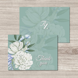 Cartão De Agradecimento Sage Green Floral Wedding | Monogram