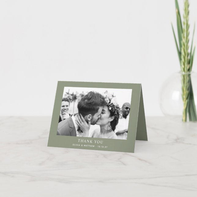 Cartão De Agradecimento Sage Green Garden Wedding. Minimalist Photo Folded (Frente)