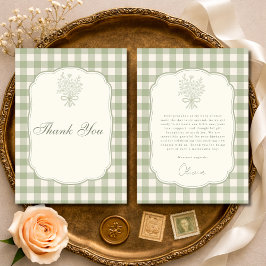 Cartão De Agradecimento Sage Green Gingham Floral Bow Baby Shower