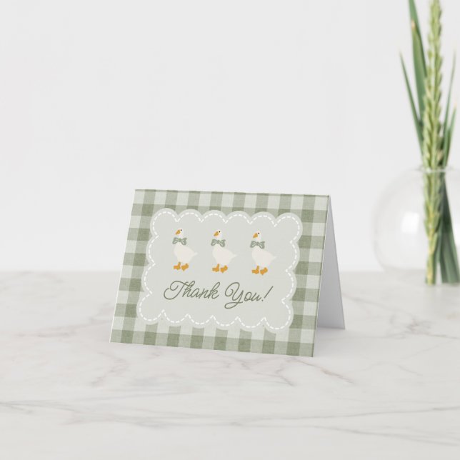 Cartão De Agradecimento Sage Green Gingham Goose Buffalo Check Baby Shower (Frente)