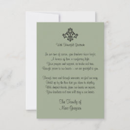 Cartão De Agradecimento Sage Green Heart Gratidão Família Obrigado