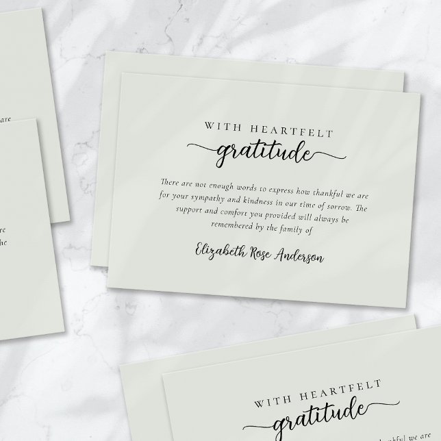 Cartão De Agradecimento Sage Green Heart Gratidão Funeral (Criador carregado)