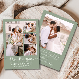 Cartão De Agradecimento Sage Green Quatro Foto Collage Sargento Casamento