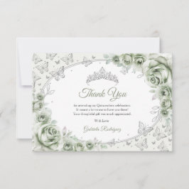 Cartão De Agradecimento Sage Green Silver Floral Quinceanera