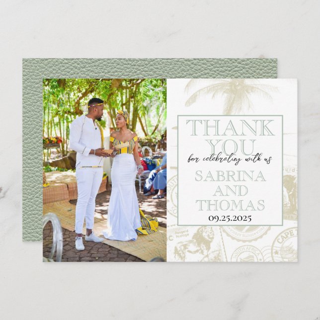 Cartão De Agradecimento Sage Green South Africa - Foto de casamento Obriga (Frente/Verso)