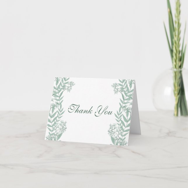 Cartão De Agradecimento Sage Green Wedding Vintage Botanical (Frente)