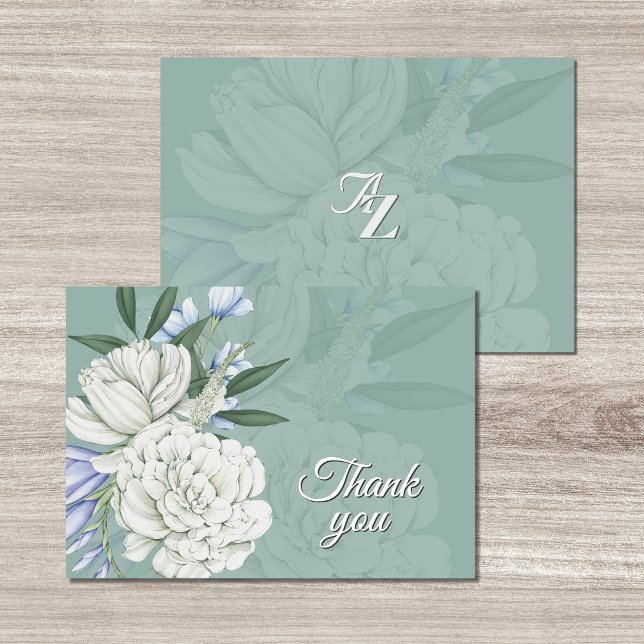 Cartão De Agradecimento Sage Green & White Floral Wedding | Thank you Card (Criador carregado)