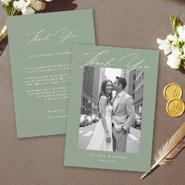 Cartão De Agradecimento Sage Green White Modern Calligraphy Simple Wedding