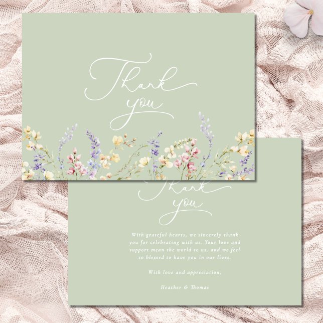 Cartão De Agradecimento Sage Green Wildflower Chá de fraldas (Criador carregado)