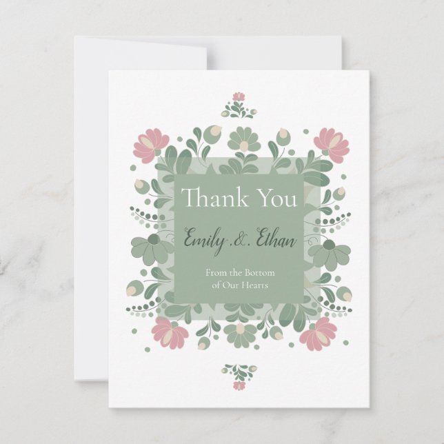 Cartão De Agradecimento Sage Green Wildflower Folk Wedding  (Frente)
