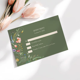 Cartão De Agradecimento Sage Green Wildflower Meadow Weding RSVP Card