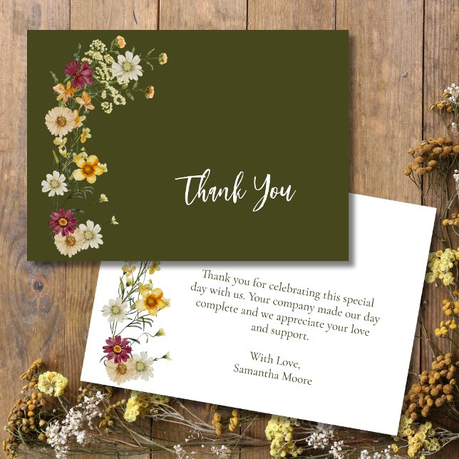 Cartão De Agradecimento Sage Green Wildflower Rustic Boho (Criador carregado)