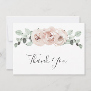 Cartão De Agradecimento Sage Greenery Pink Floral Dusty Rosa Weding