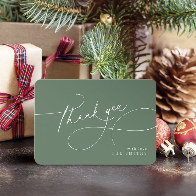 Cartão De Agradecimento Sage Minimal Elegante Script Natal Obrigado  (Sage Minimal Elegant Script Christmas Thank You)