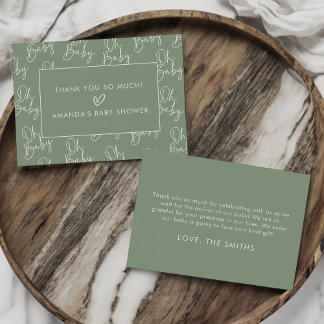 Cartão De Agradecimento Sage Moderno Oh Baby Simple Chá de fraldas Flat