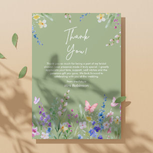 Cartão De Agradecimento Sage Verde Floral Amor em Flor Chá de Noiva Revela