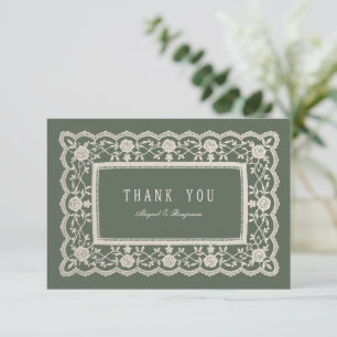 Cartão De Agradecimento Sage Verde Floral Renda Clássica Vintage