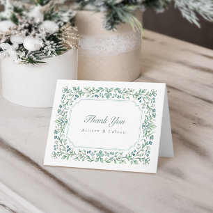 Cartão De Agradecimento Sage Verde Moldura Floral Botânica Vintage Casamen