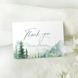 Cartão De Agradecimento Sage Watercolor Mountain Forest Rustic Wedding